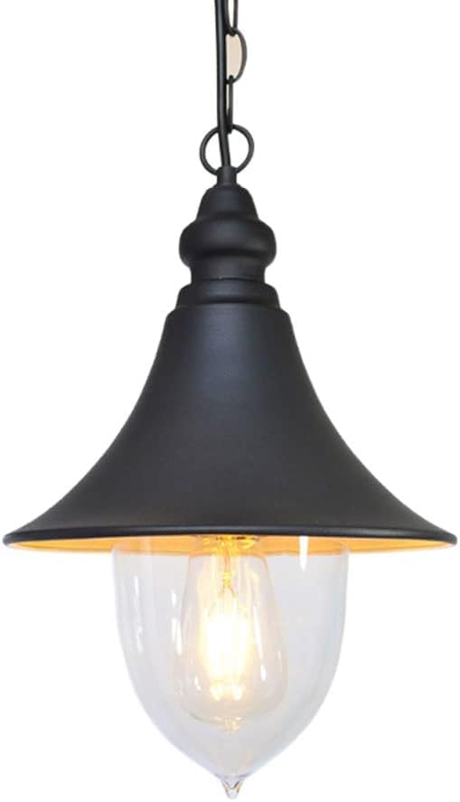 LED Chandeliers, V-intage Style Chandelier, Outdoor Waterproof Rustproof Iron Hanging Lamp, Ceiling Pendant Light, Metal Lamp Shade, Lighting Fixture for Garden Corridor Decoration (Color : Black)