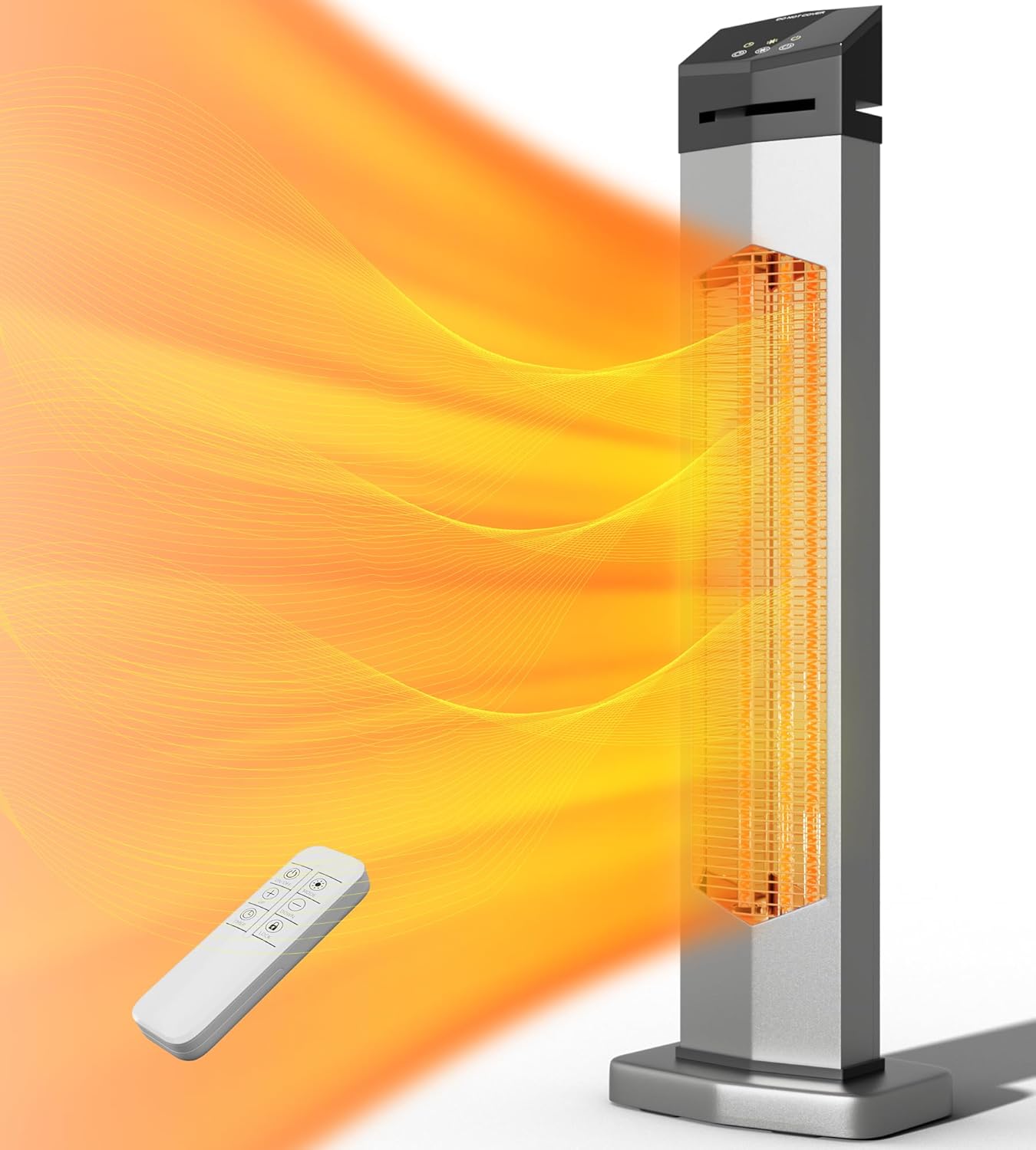 Outdoor Heaters for Patio,1500W Electric Infrared Radiant Heater with Remote,37” Portable Tower Space Heater with 12H Timer,Tip-over Protection for Garage,Porch,Indoor,Silver