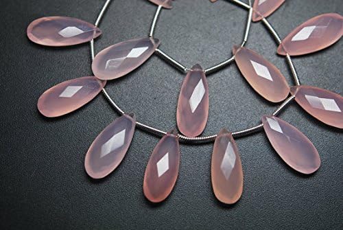 4 match pair - rose pink chalcedony faceted pear briolettes 8x20mm large size