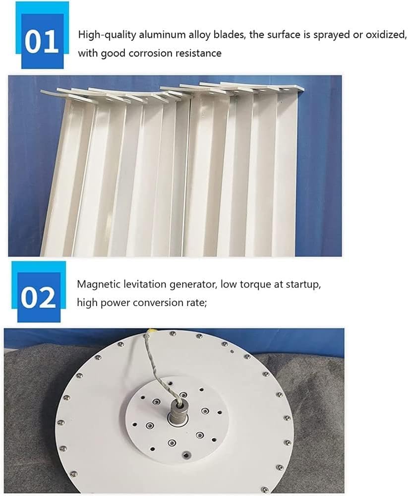 CAJUCA 1KW Vertical Axis Wind Turbine, Low Noise Wind Power Turbine Generator, Windmill Maglev Generator with 5 Blade Controller, Easy Installation