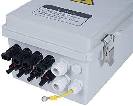 Solar 4 String PV Combiner Box with Lightning Arreste, 15A Rated Current Fuse and 2P 63A Circuit Breakers for On/Off Grid Solar Panel System (4 String PV Combiner Box)