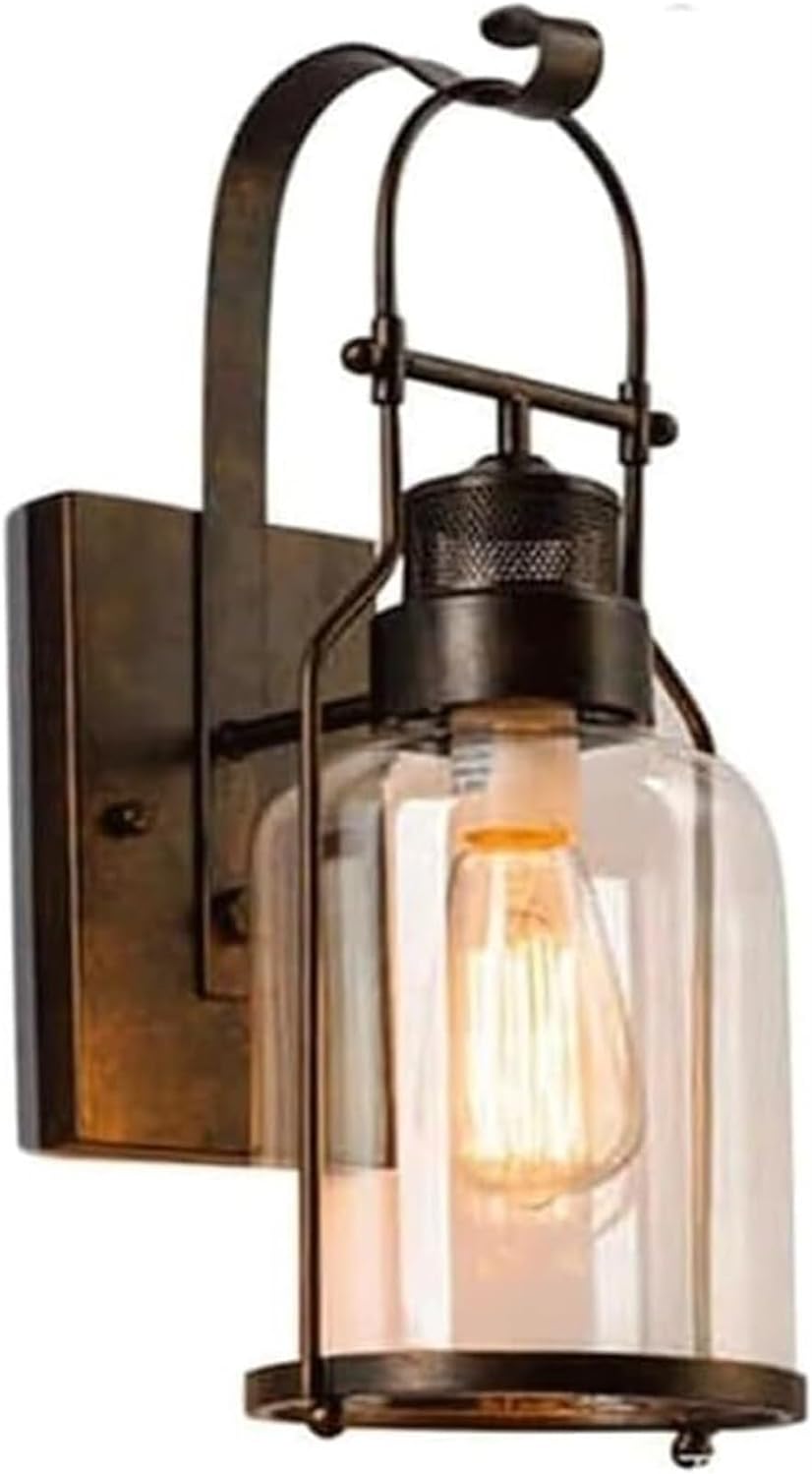 Outdoor Lighting Outdoor Wall Sconce, E26/E27 Base Garden Lamp Iron Retro Wall Lamp, with Glass Lamp Outdoor Door Balcony Wall Sconces(Color:Default)