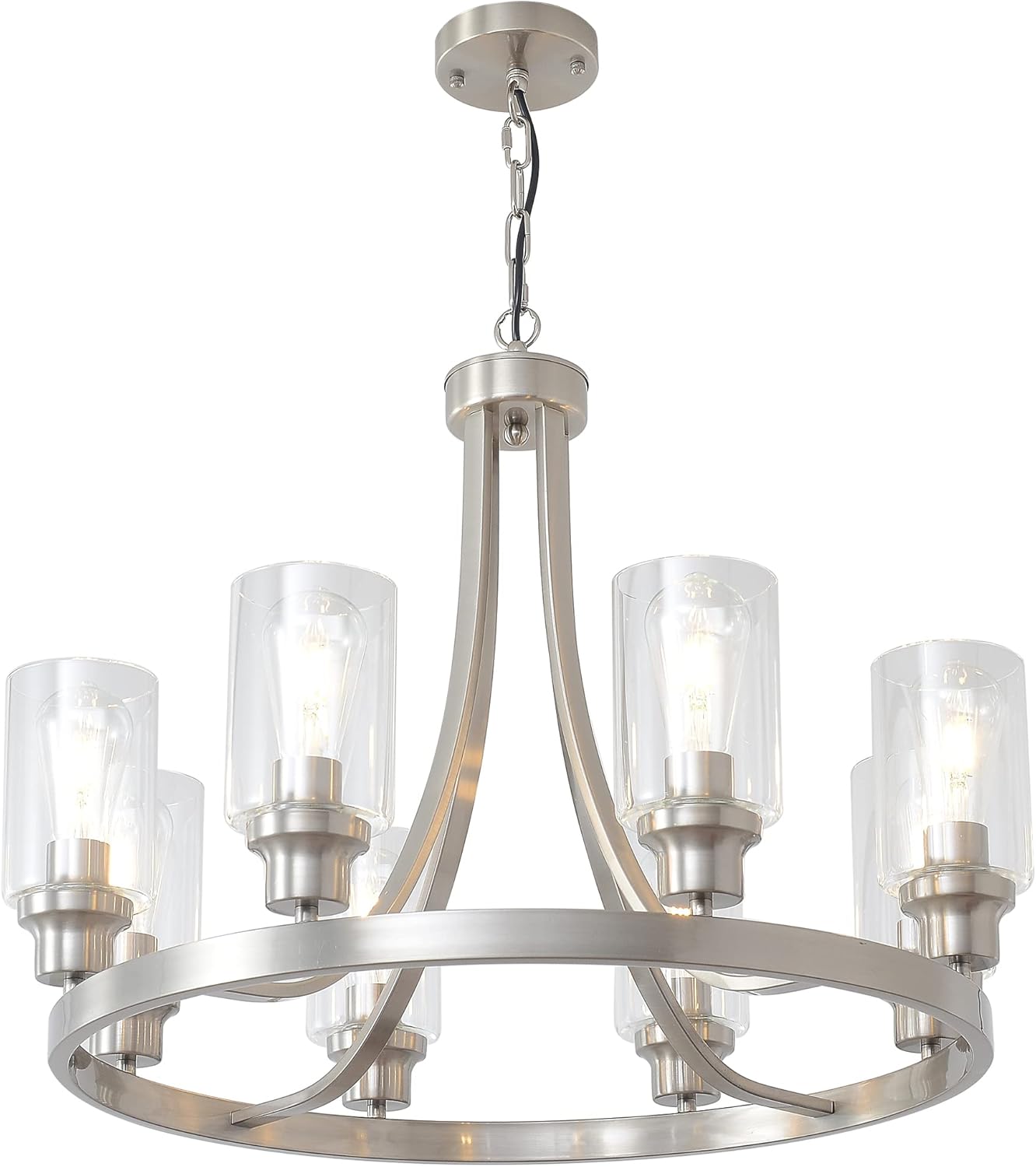 Modern Chandelier Brushed Nickel Finish 8 Lights, Dining Room Lighting Fixtures Hanging Industrial Pendant Lighting for Kitchen Island