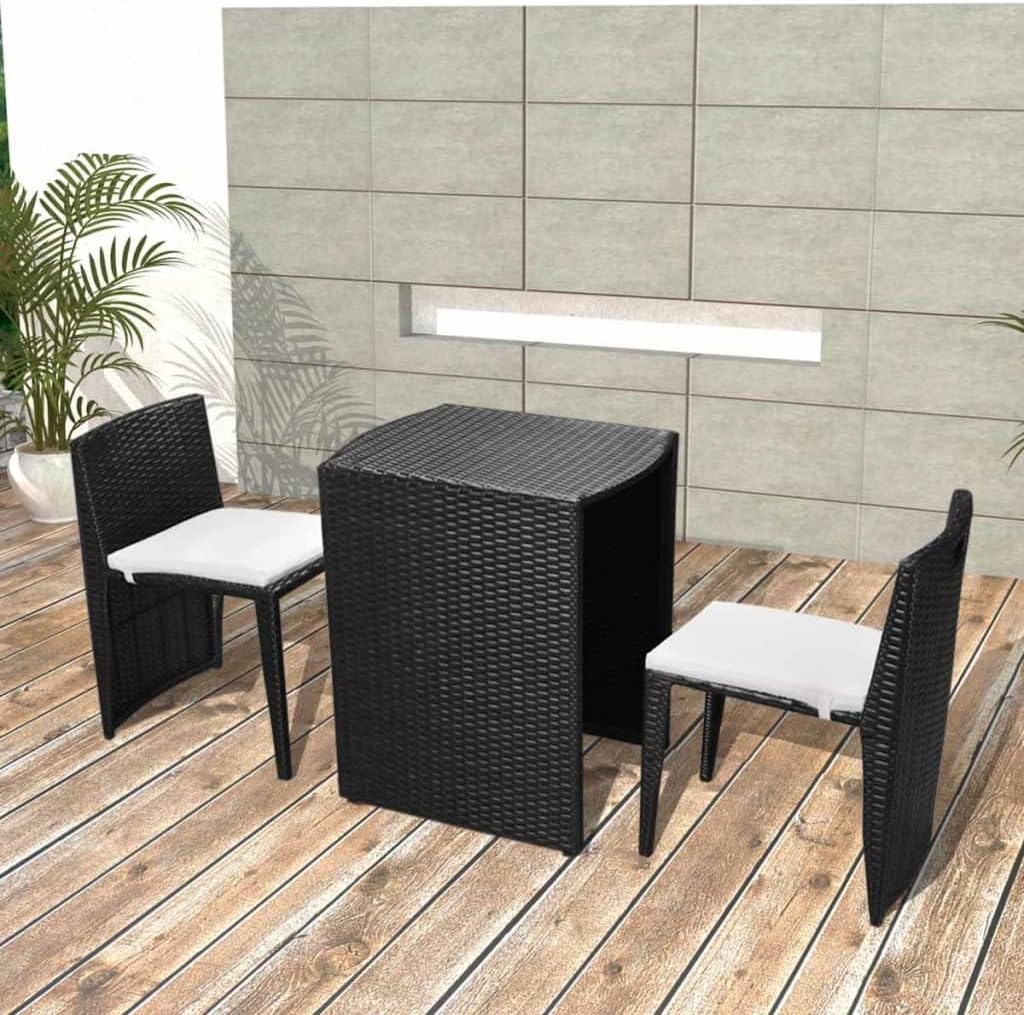 3 Piece Bistro Set with Cushions Poly Rattan Black Garden Furniture