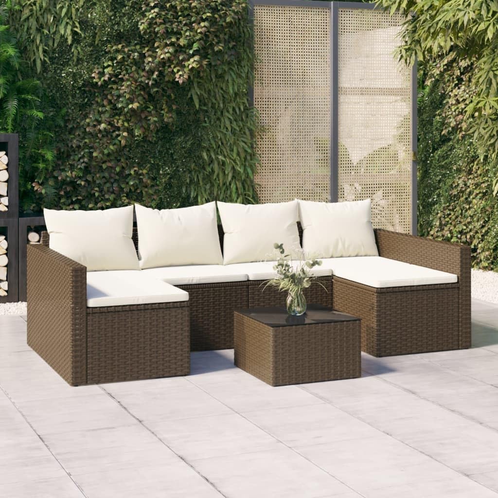 2 Piece Patio Lounge Set with Cushions Brown Poly Rattan,Outdoor Patio Lounge Set with UShaped Sofa, Coffee Table, and Cushioned Seating for Conversation and Relaxation Patio Furniture Sets, Outdoor F