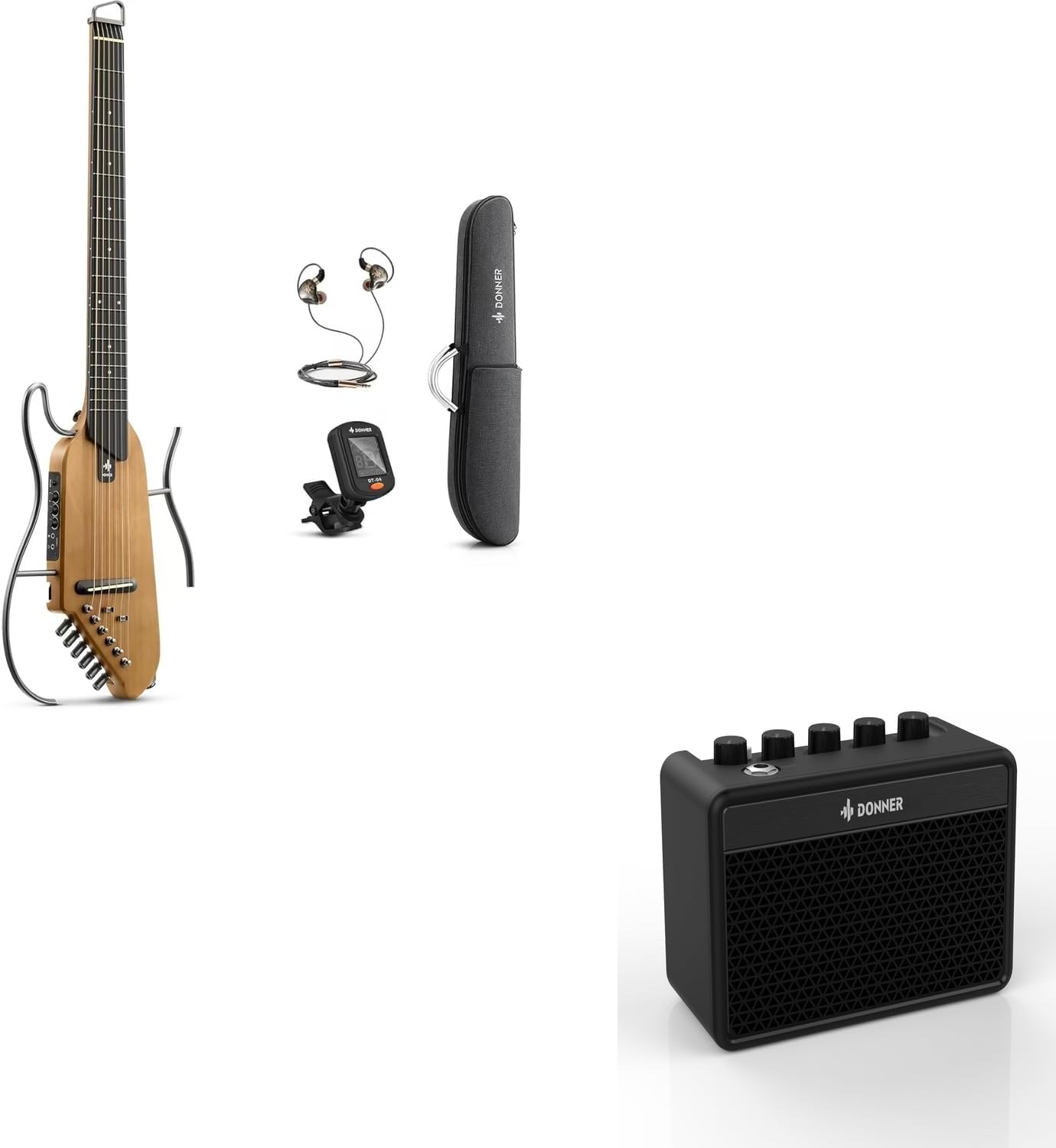 Guitar for Travel - Portable Ultra-Light and Quiet Performance Headless Acoustic-Electric Guitar and Mini Guitar Amp Small Electric Amplifier 5W Portable