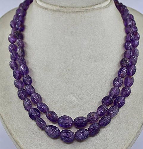 2 Line Natural AMETHYST Carved BEADS NECKLACE 20 INCHES 15 MM TO 10 MM