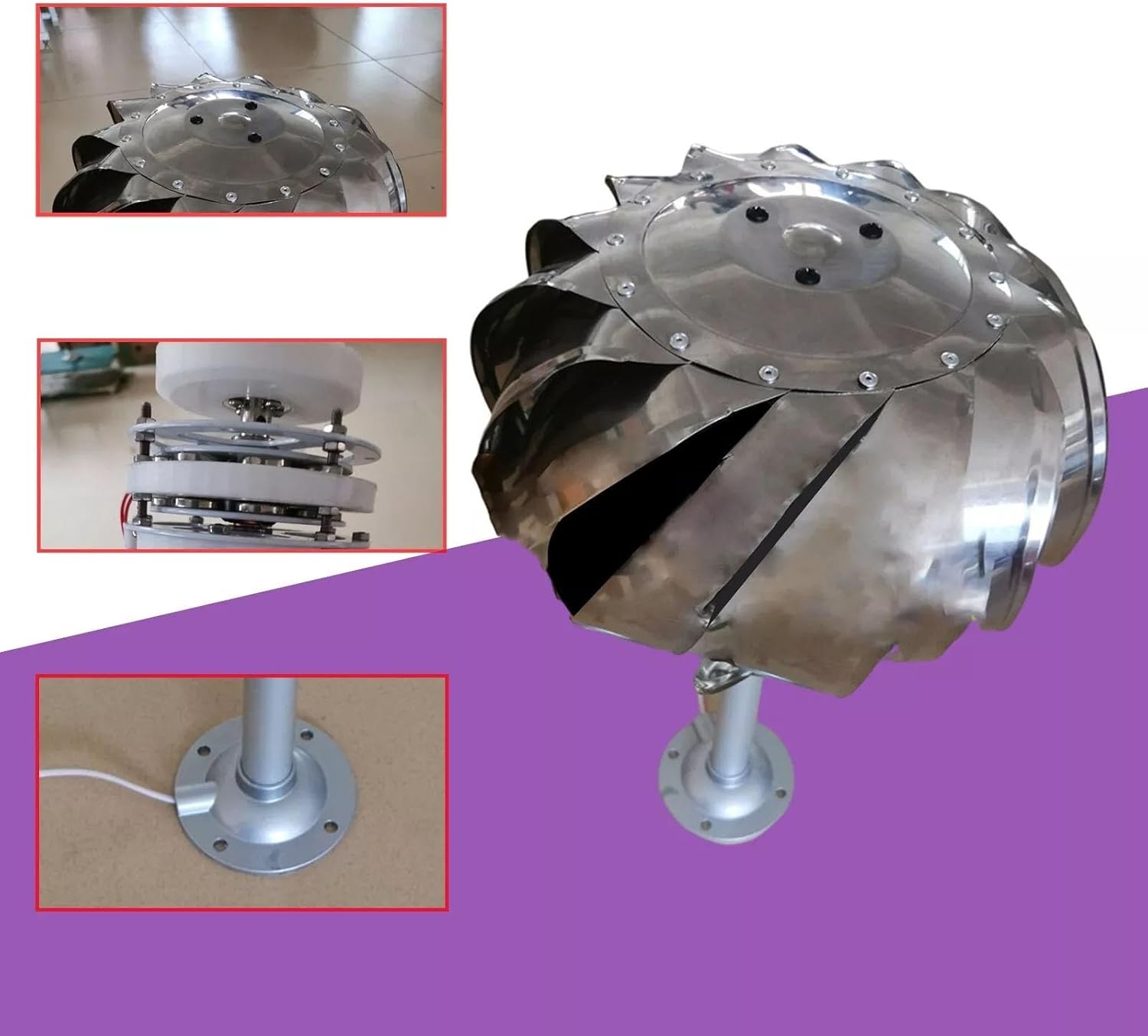 Mini Wind Ball Vertical Wind Turbine, 20W Ironless Core Generator, 16 Stainless Steel Blades, Low Start Wind Speed, Waterproof Durable Neodymium Alloy Base