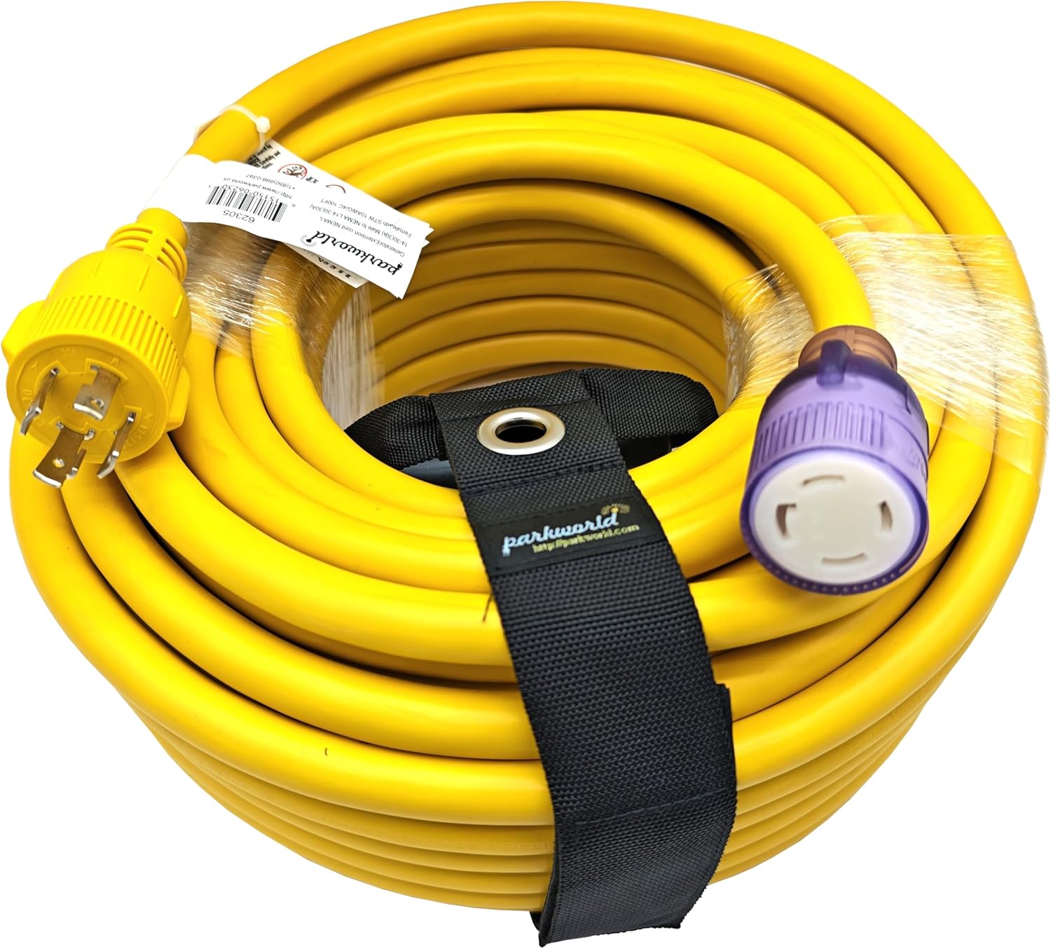 Parkworld 62305 NEMA L14-30 Extension Cord, Generator 30amp 4 Prong NEMA L14-30P to L14-30R Female with Lighted (Yellow)