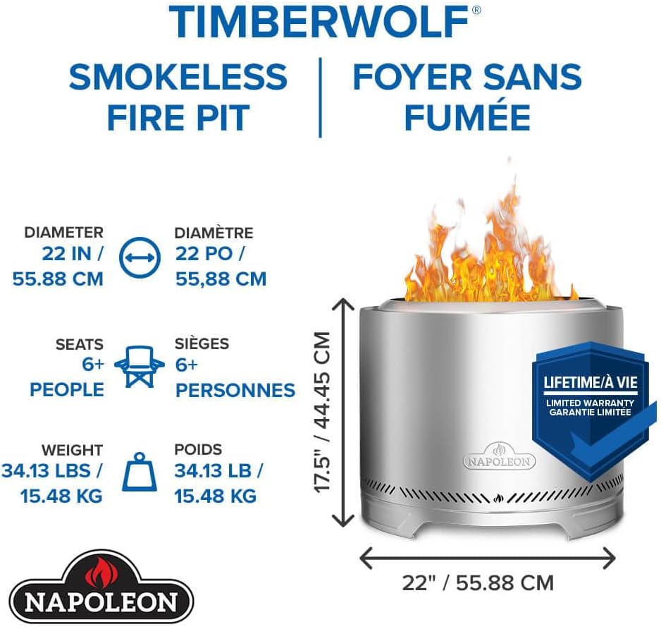 Timberwolf® Smokeless Fire Pit, 22-inch, Stainless Steel