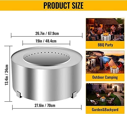 Smokeless Fire Pit Outdoor Wood Burning Portable Firepit Stainless Steel with Stand Cover for Backyard Patio Garden Picnic Camping Bonfire,28.5 Inch