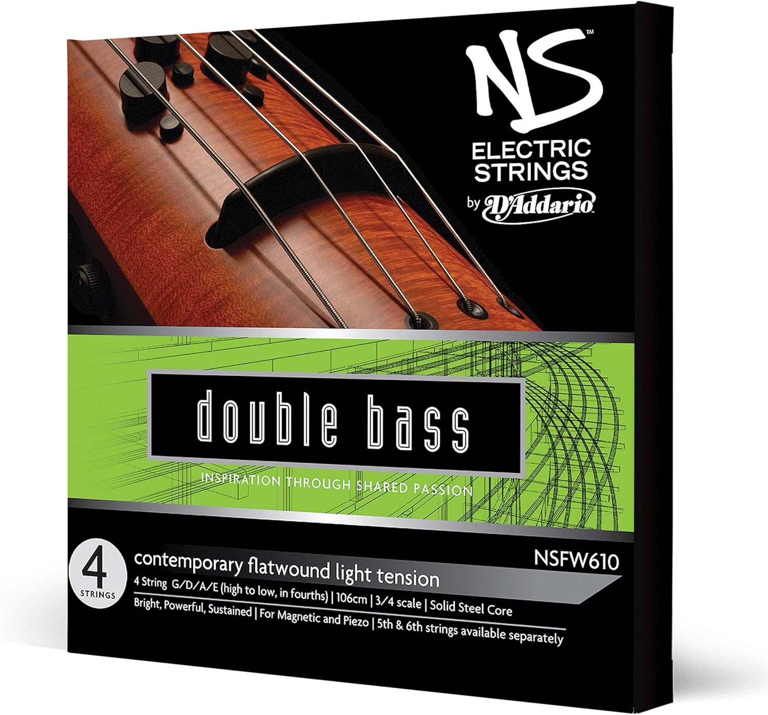 D'Addario NS Electric Contemporary Bass String Set, 3/4 Scale, Medium Tension