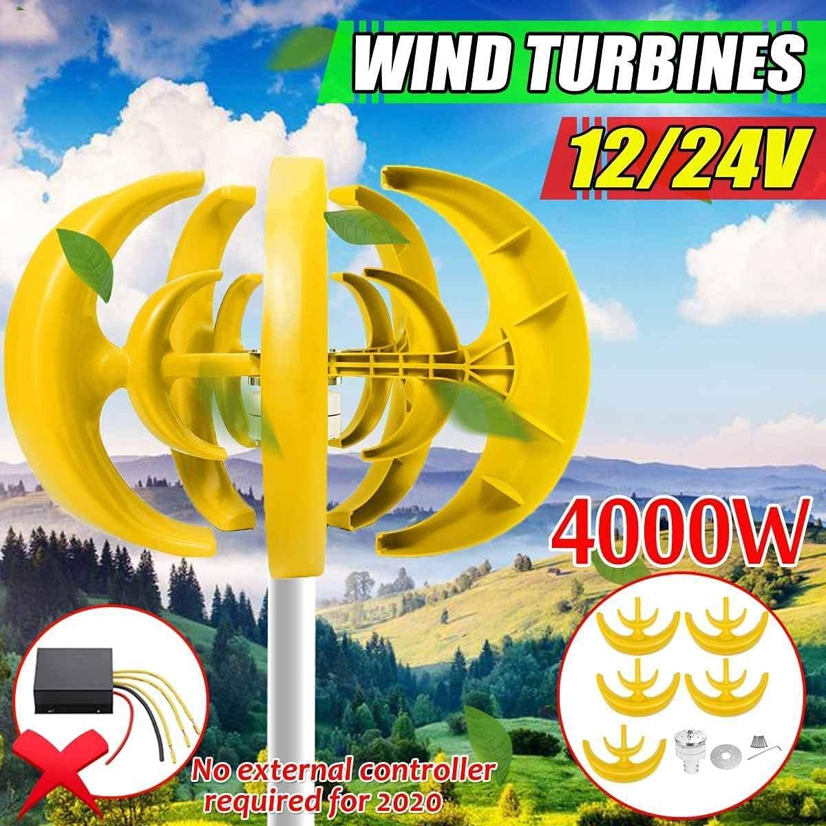 Horizontal Home Wind Turbines,Wind Generator Power Windmill Energy Turbines Charge 5 Blades 12/24V Max 4000W for Home Camping