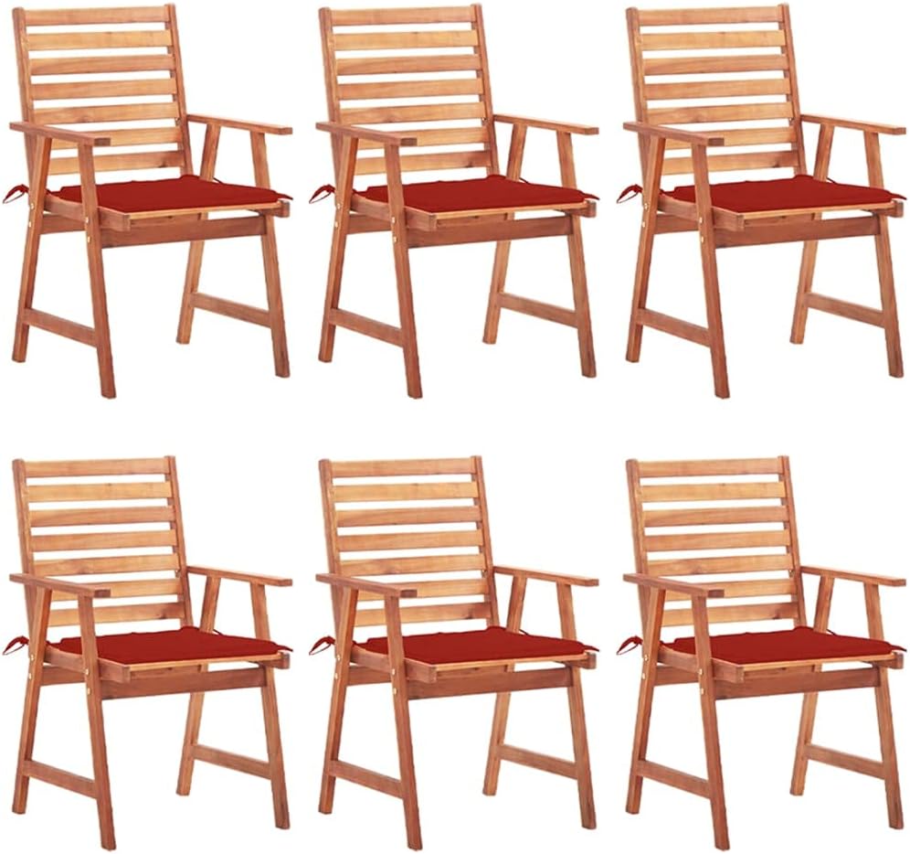 Patio Dining Chairs 6 pcs with Cushions Solid Acacia Wood,Acacia Wood Outdoor Dining Chair Set with Water-Resistant Cushions for Garden, Terrace, Patio Outdoor Furniture, Outdoor Chairs