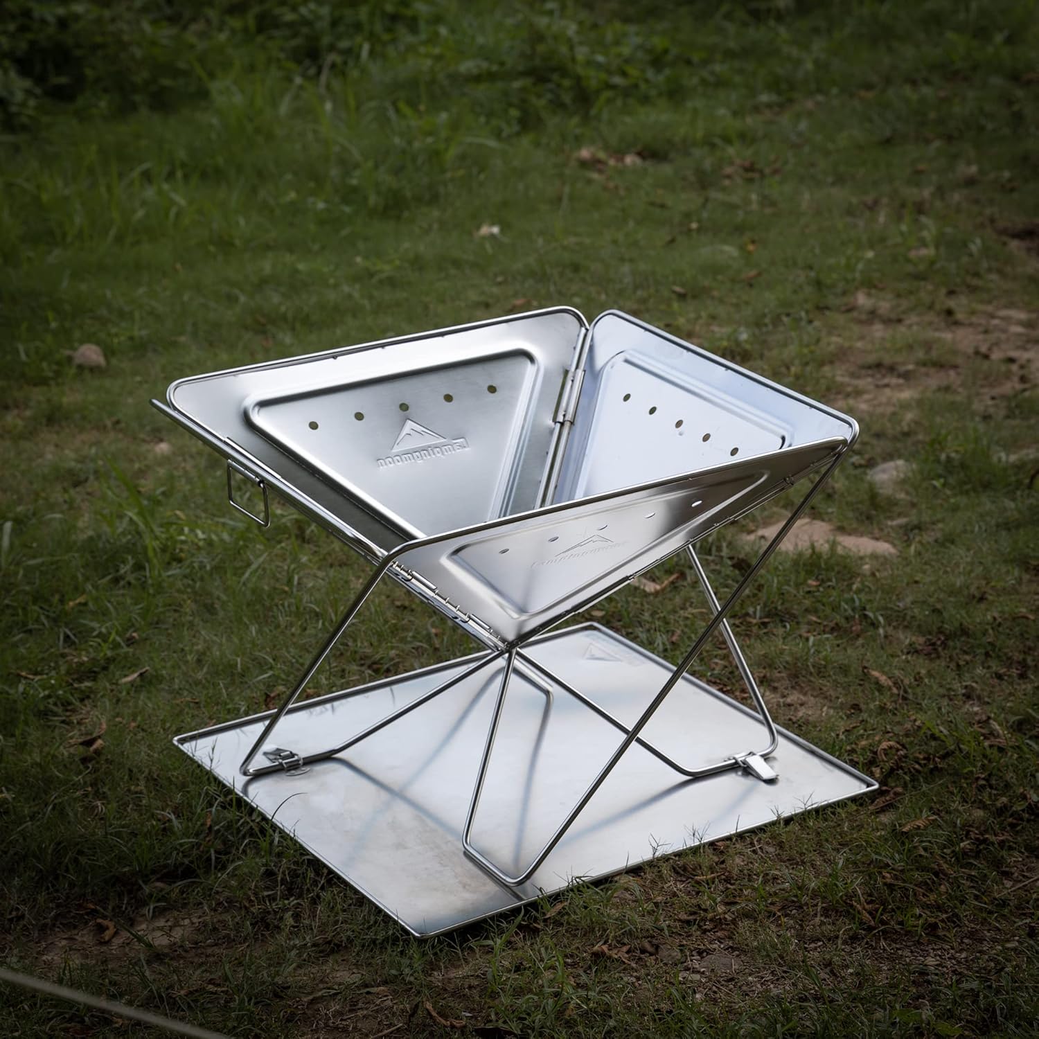 CAMPINGMOON Foldable Heavy Large Fire Pit Charcoal Wood Burning 24-inch Stainless Steel MT-065-FT with Duty Storage Bag