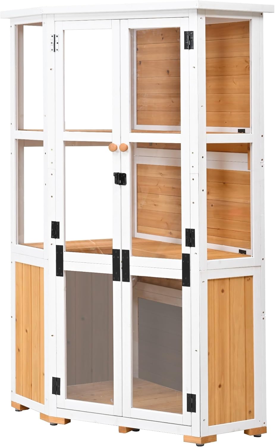 63'' Height Garden Wood Storage Cabinet Outdoor Tool Storage Shed, Mini Greenhouse Cold Frame with Waterproof-Roof and Lockable Door for Backyard, Patio, Lawn(Yellow)