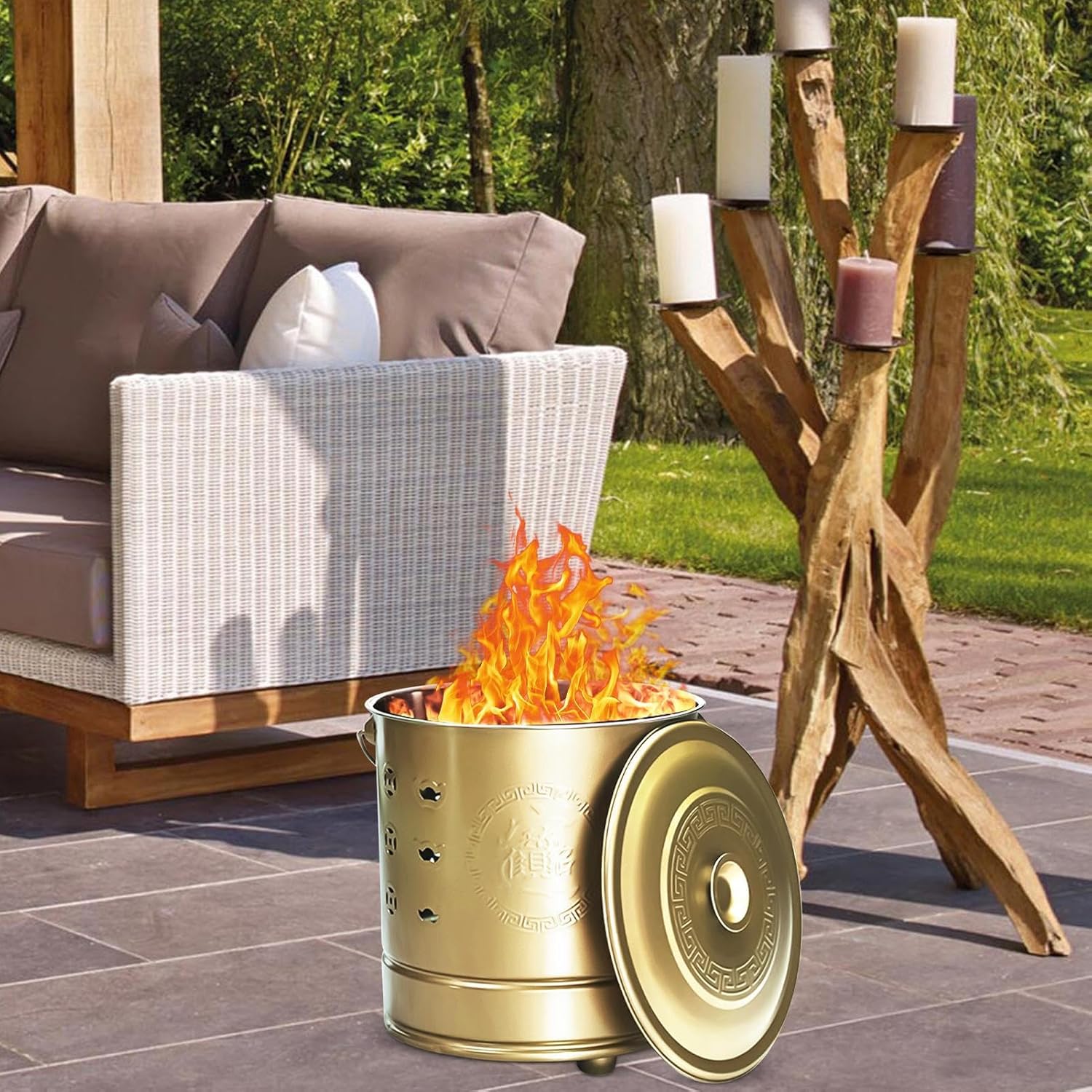 Burn Can for Paper - Portable Stainless Steel Fire Bucket for Safe Disposal | Covered Pit with Hook and Liner, Ideal for Backyard Garden Balcony Trash Wood Garbage Beach Use