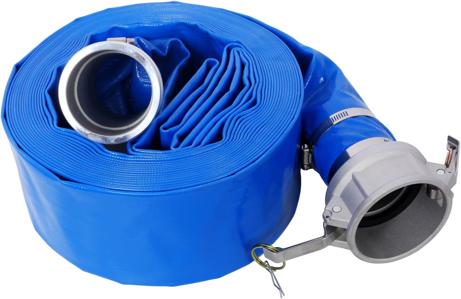 3'x50FT Blue PVC Pool Backwash Hose Heavy Duty Reinforced Camlock C & E Fittings for Swimming Pools and Filters
