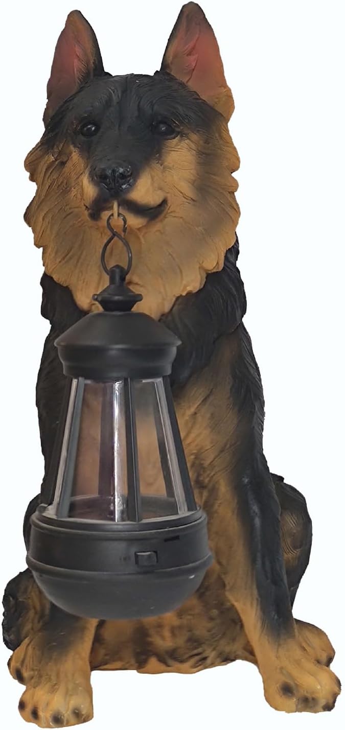 Garden Dog Statues, Solar Lights Outdoor Dog Statue, Realistic Dog Figurine Decor, Garden Windproof Lamp Dog Decor, Resin Dog Sculpture, for Patio Lawn Yard Walkway,Shepherd Dog