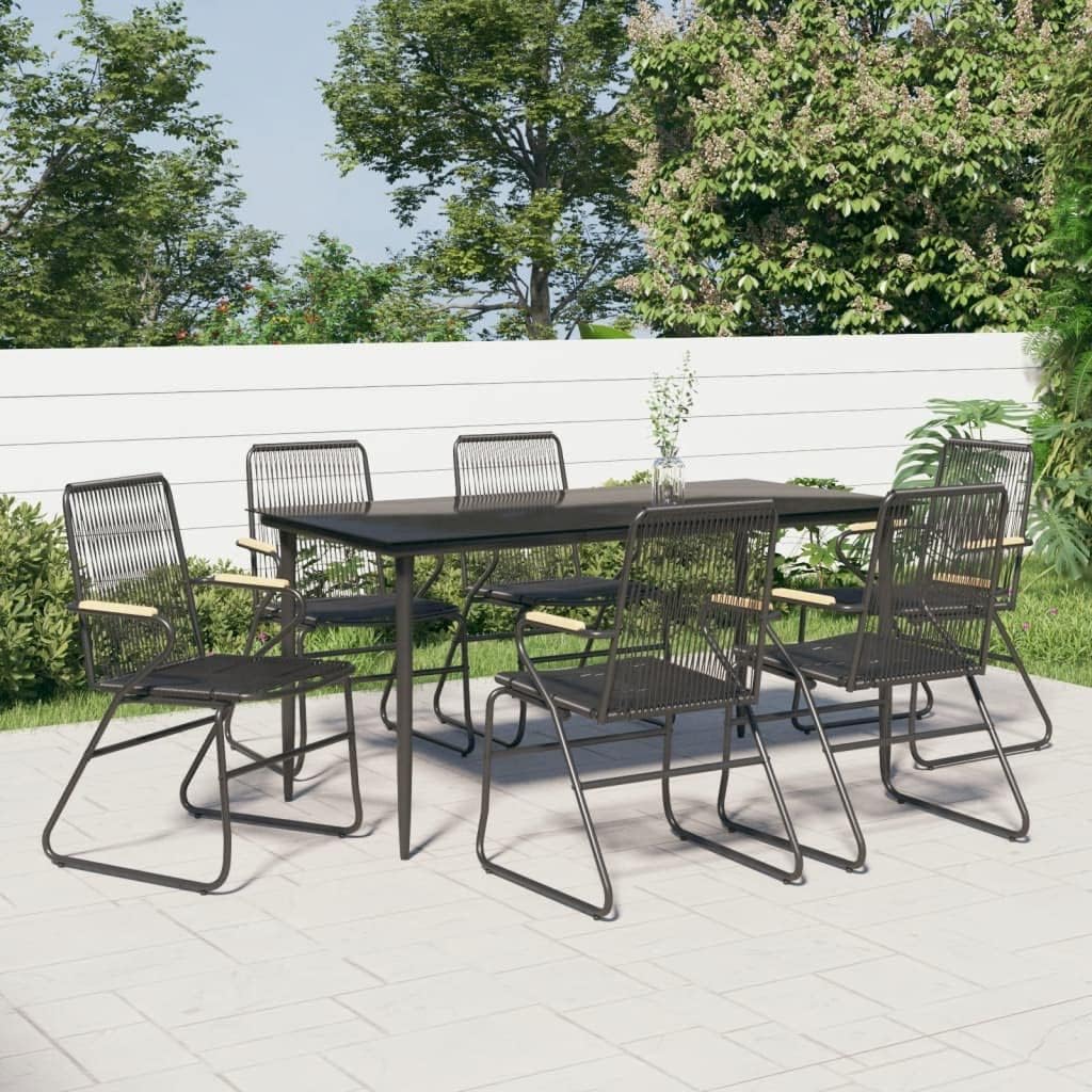 7 Piece Patio Dining Set Black PVC Rattan,Stylish Garden Dining Set: Durable PVC Rattan and Sturdy Steel Construction for Outdoor Relaxation Patio Furniture Sets, Outdoor Furniture Sets