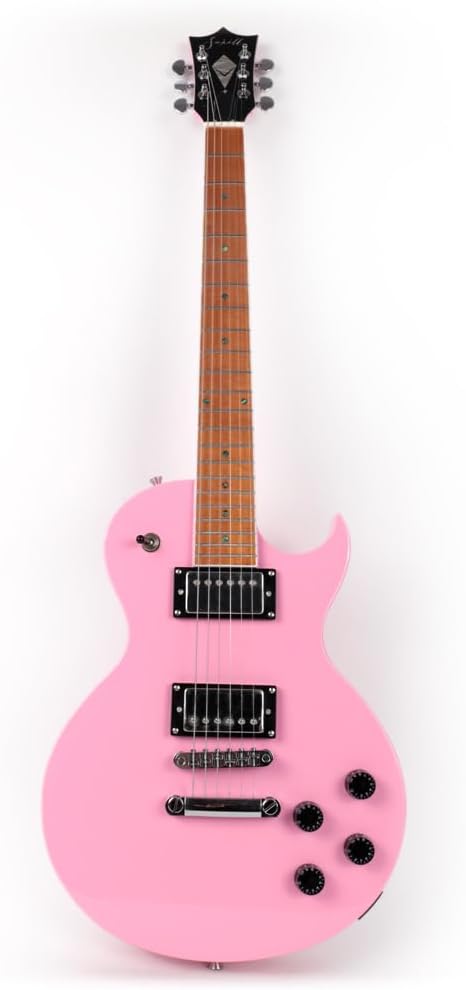 Fojill Full Size 39 Inch LP Electric Guitar Roasted Canadian Maple Fretboard Mahogany solid Body Stainless Frets (Pink)