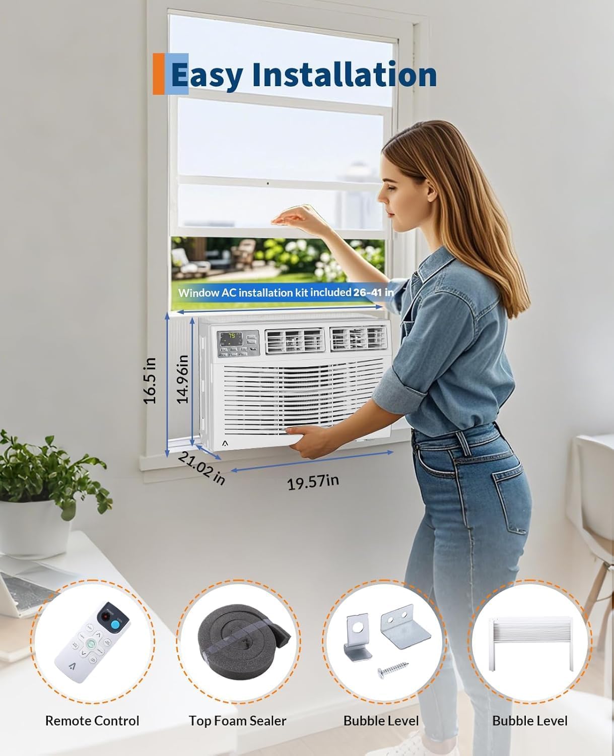 10,000 BTU Window AC, 115V, Cools up to 450 Sq. Ft, Ideal for Bedrooms & Living Rooms, Quiet Operation, Remote Control Included, 3 Cooling & Fan Speeds, Auto Restart, White Finish