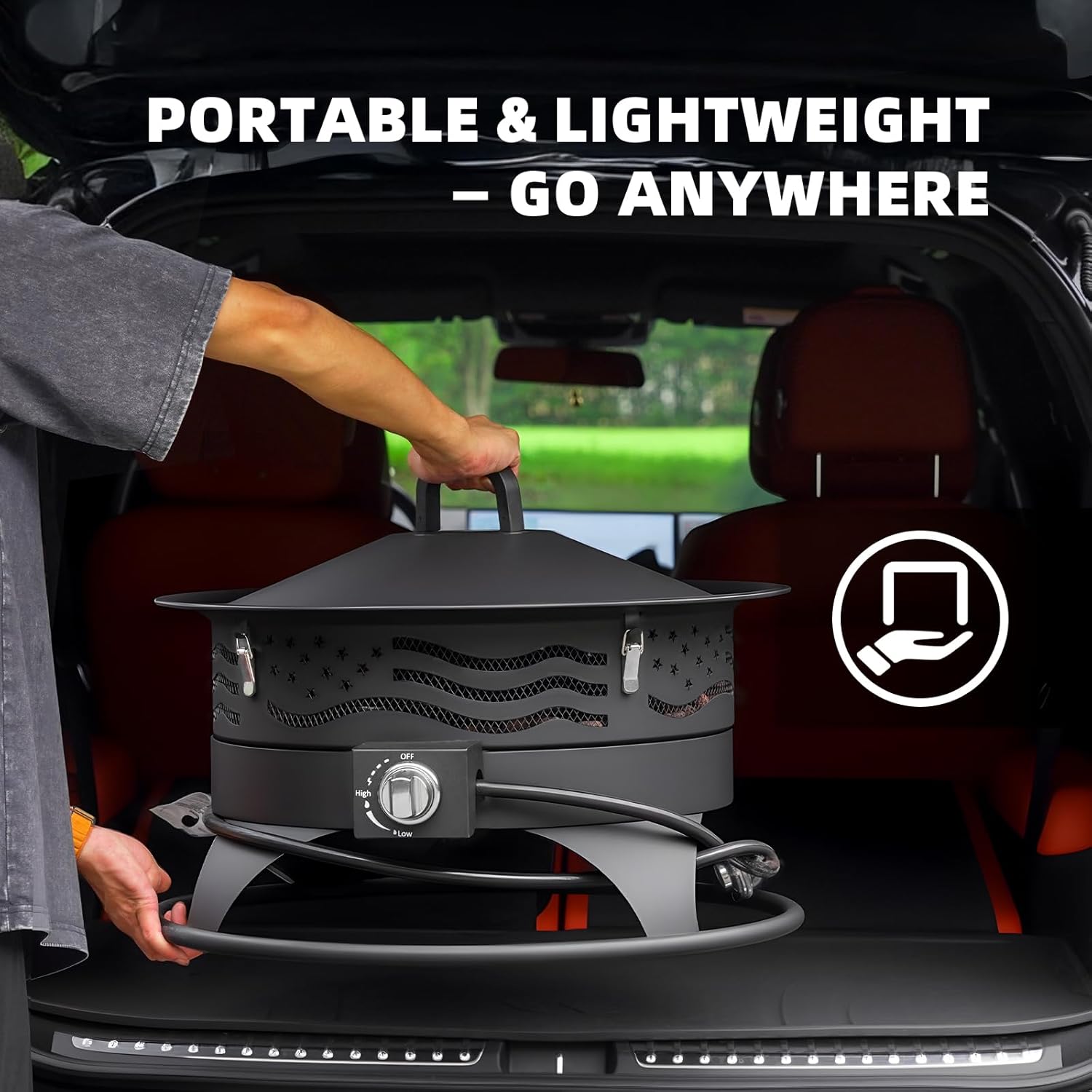 24 Inch Portable Propane Fire Pit with Grill, 60000 BTU Outdoor Gas Firepit with Lava Rocks & Adjustable Flame, Smokeless Gas Firebowl for Backyard, Camping & Gatherings