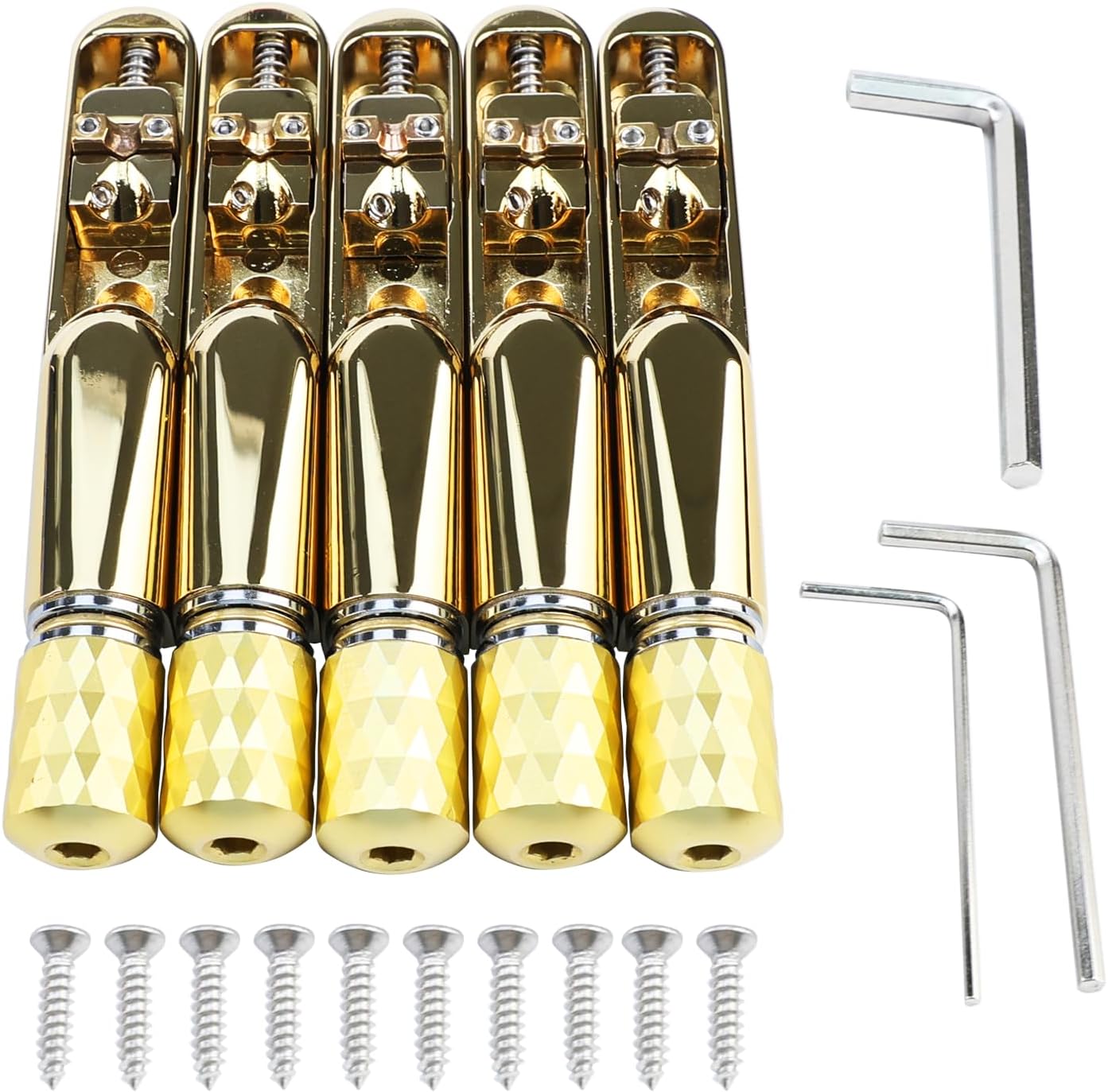 Pack of 5 Individual Single Tubular Fixed Bridge 5 String Electric Bass Bridge for Headless 5-string Bass Replacement Parts Gold