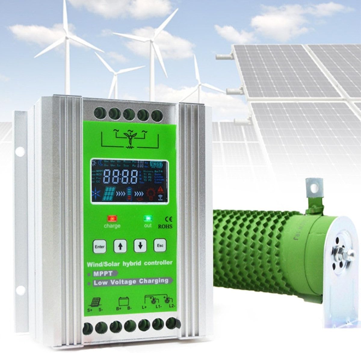 Wind Solar Hybrid Charge Controller, MPPT Boost Charge Regulator for Wind Turbine Generator Charger, 12V/24V/48V Auto Switch Regulator (12v/24v 6000W)