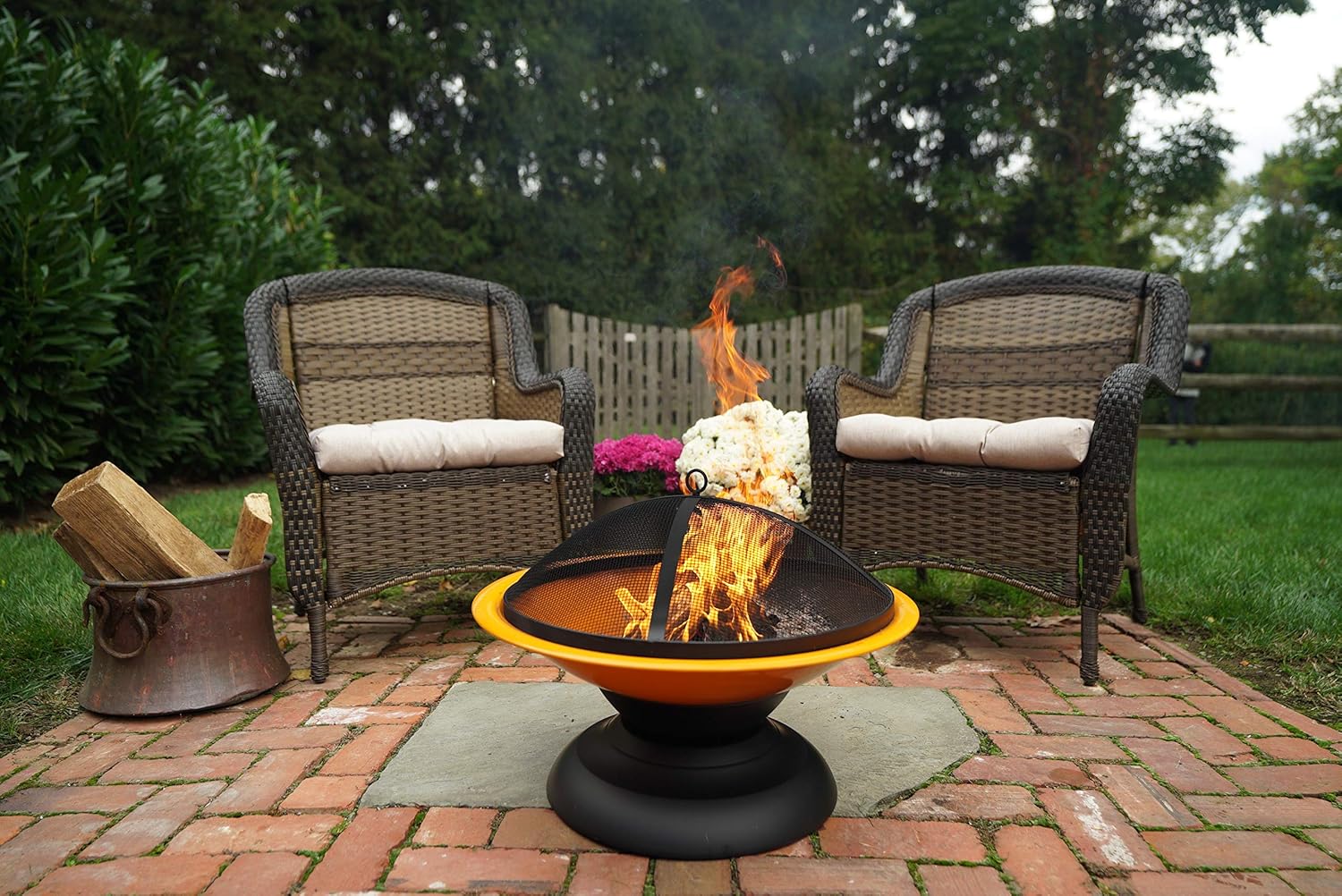 LF273AORG Vesta Orange Enameled Fire Bowl/Pit, Powder Coated Steel