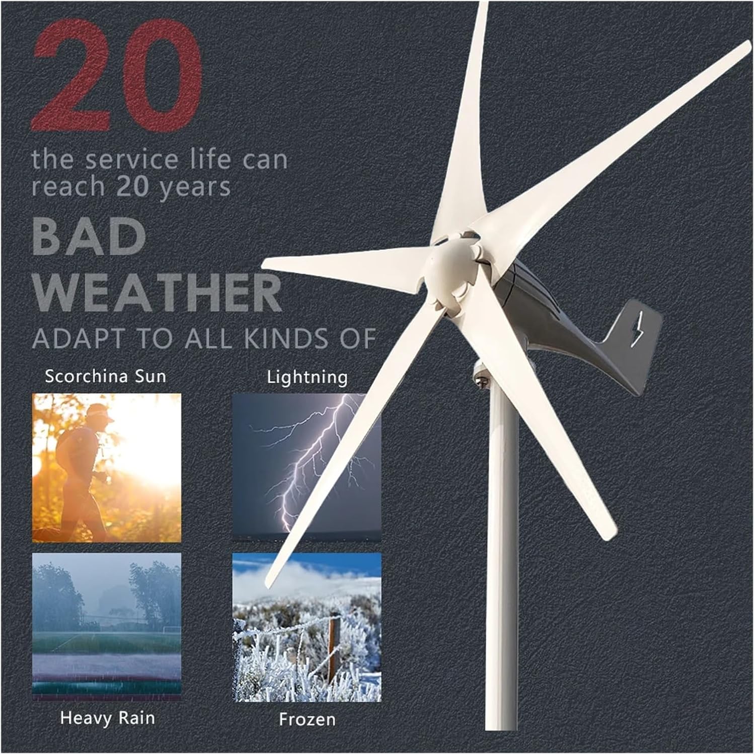 Wind Turbine Generator Kit, 2000W-3000W, 12V-48V, White, Wind Powered, Heavy Duty, Residential/Commercial Use