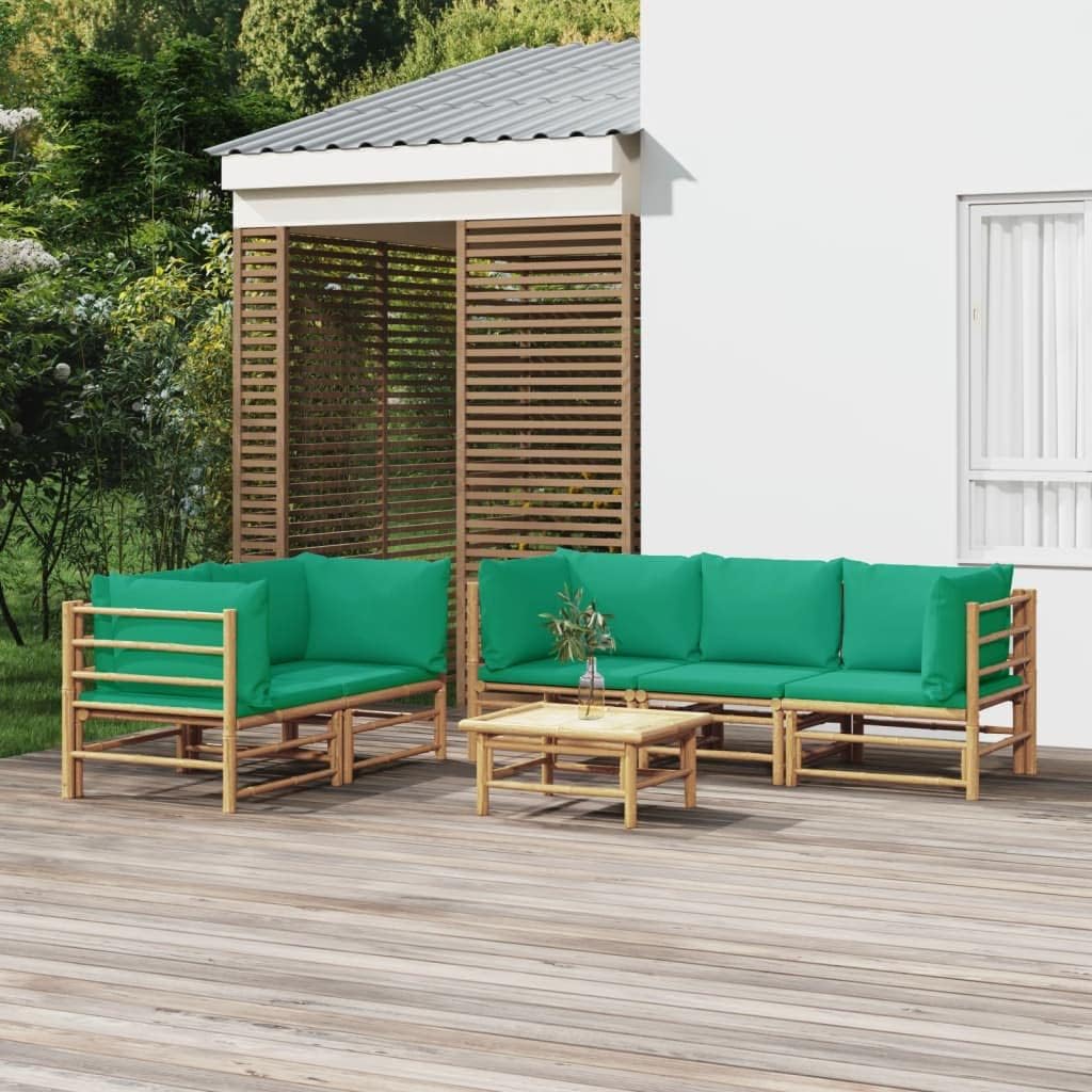 6 Piece Patio Lounge Set with Green Cushions Bamboo,Bamboo Patio Lounge Set: Comfortable and Stylish for Outdoor Relaxation Patio Furniture Sets, Outdoor Furniture Sets