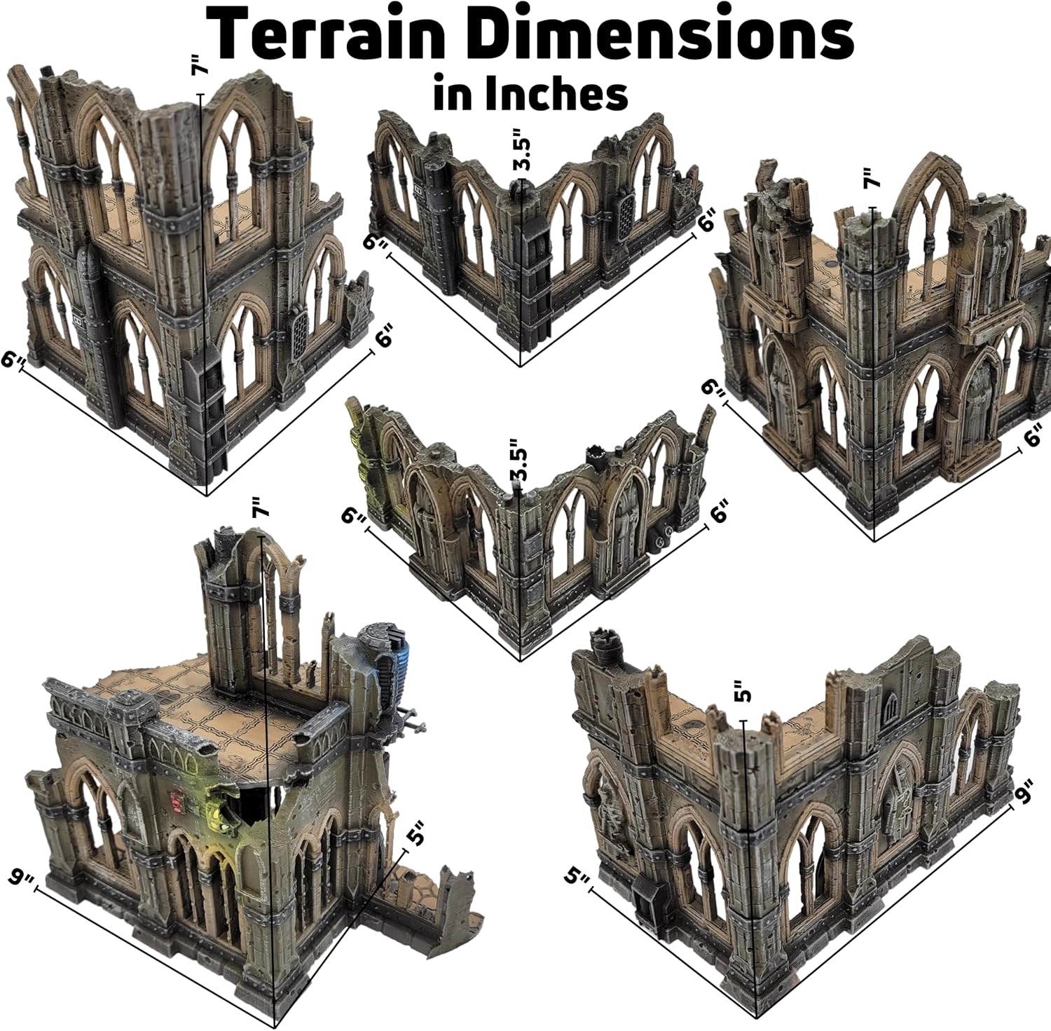 10th Edition 40k Tournament Terrain Set, 3dPrinted Wargame Terrain 28mm Scale Buildings in Ruins, Imperialis Sci fi Gothic Wargaming Scenery