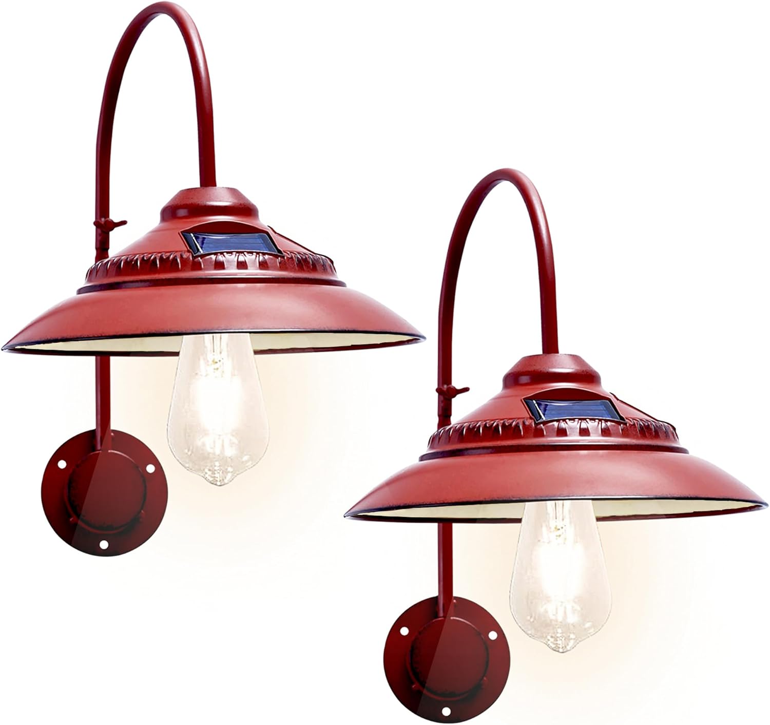 Goodeco Solar Barn Lights Outdoor - Rustic Vintage Outdoor Wall Lights with Motion Sensor & One Clear Glass LED Edison Bulb, No Wiring, Ideal Gifts for Patio Porch Deck & More, Red (2 Pack)