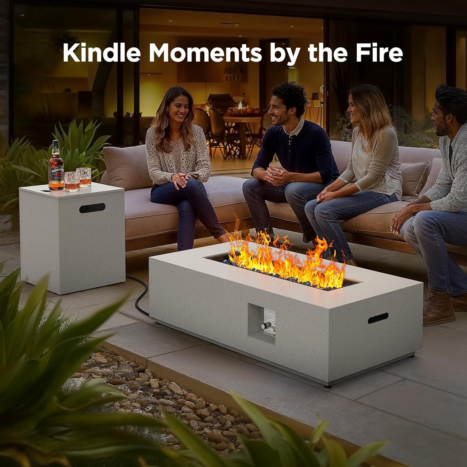 Ciays 43Inch Propane Fire Pit, 50000 BTU Outdoor Gas Fire Pit Table with CSA Certification, Glass Rocks, Rectangular Heater for Patio, Backyard, Deck, Balcony, with Waterproof Cover & Adjustable Legs