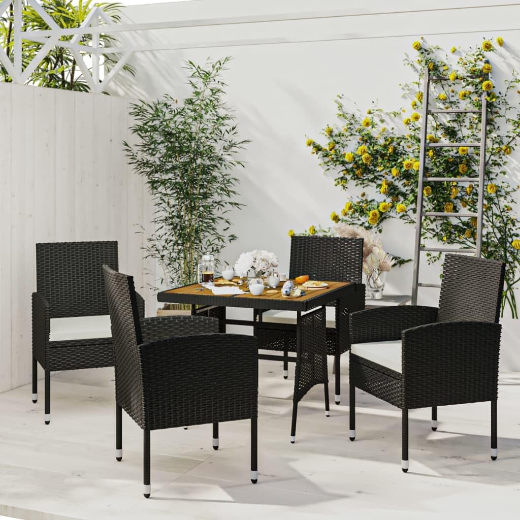 5 Piece Patio Dining Set Poly Rattan Black Garden Furniture