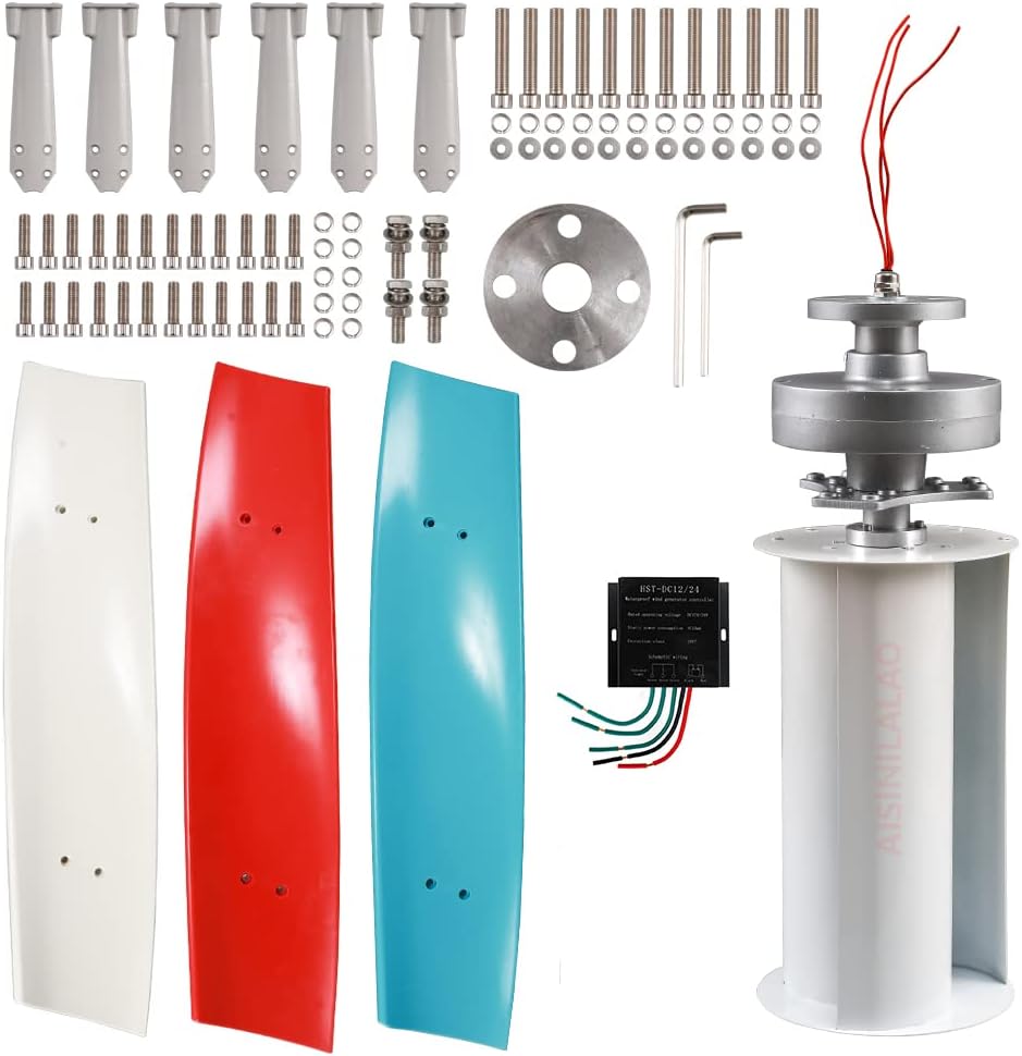800W 12V/24V Vertical Wind Turbine Generator Kit, with 3 Blade 2.0M/S with Charge Controller for Home Garden Boat Street Lighting