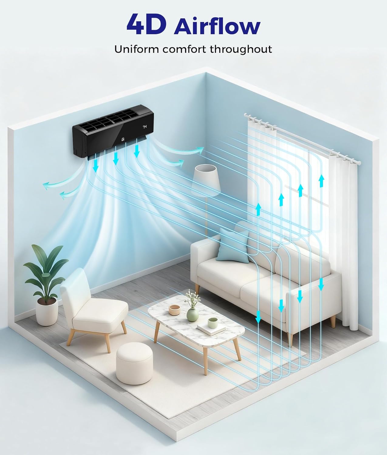 Mini Split Ac/Heating System - 18000 BTU Mini Split Air Conditioner with Heat Pump Wifi Enabled Inverter, 21 SEER2 230V Energy Efficient Precharged Split Ac Unit Up to 1250 Sq.Ft