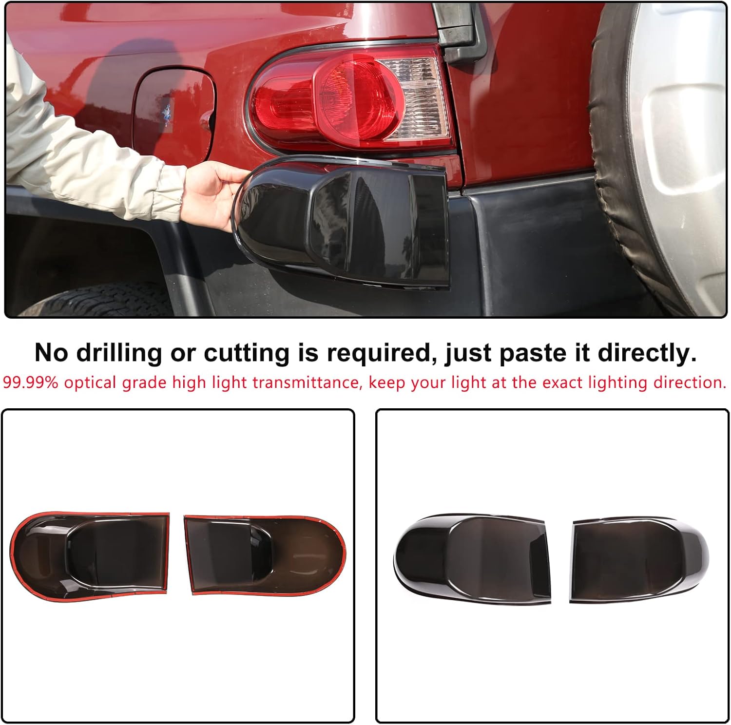 Car Tail Light Lamp Cover Compatible with Toyota FJ Cruiser 2007-2021 Rear Taillight Cover Tail Lamp Shell Shade Smoked Tintlight Lamp Trim Cover Rear Headlight Blackened Protection Cover Accessories