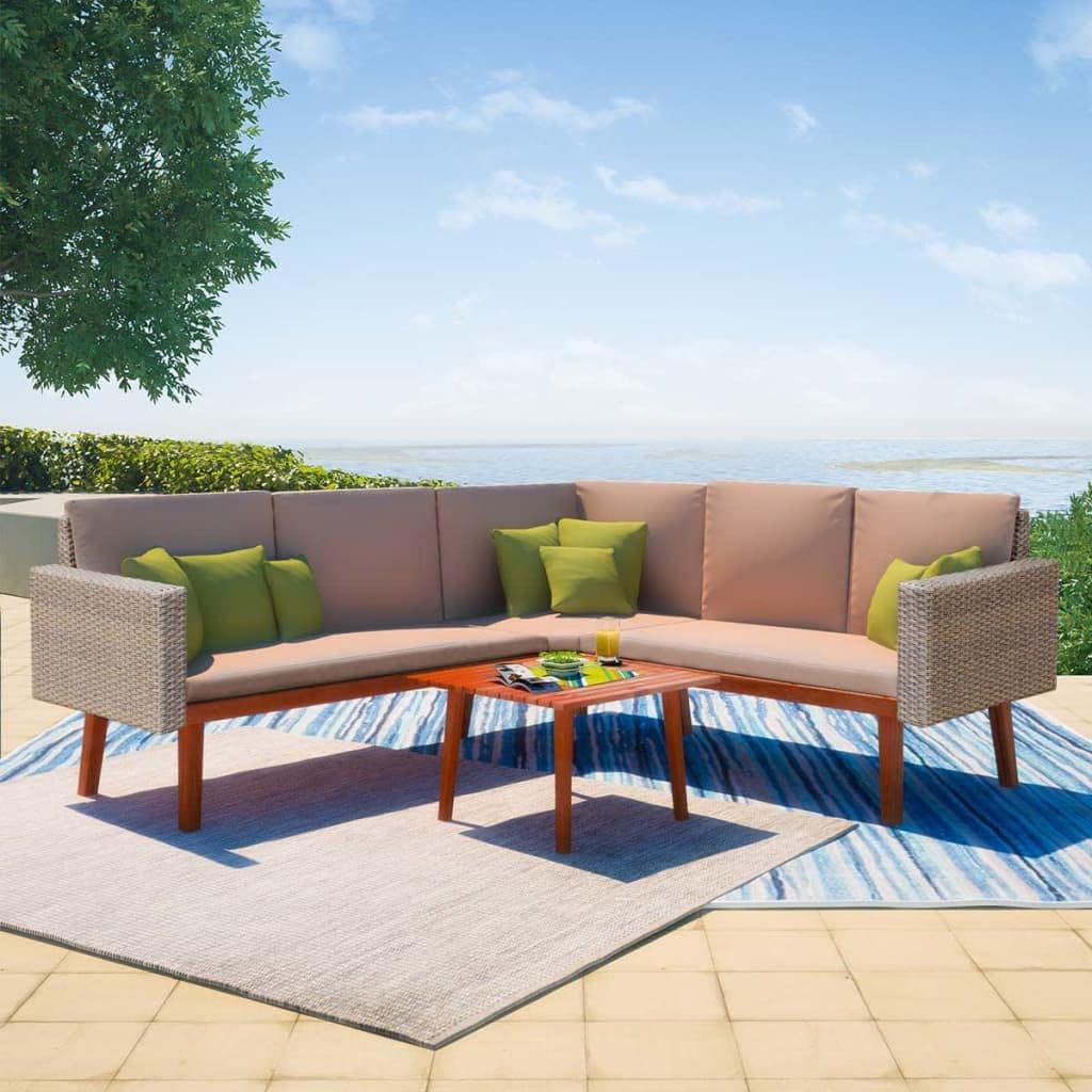 4 Piece Patio Lounge Set with Cushions Poly Rattan Gray, Patio Furniture Sets, Outdoor Furniture