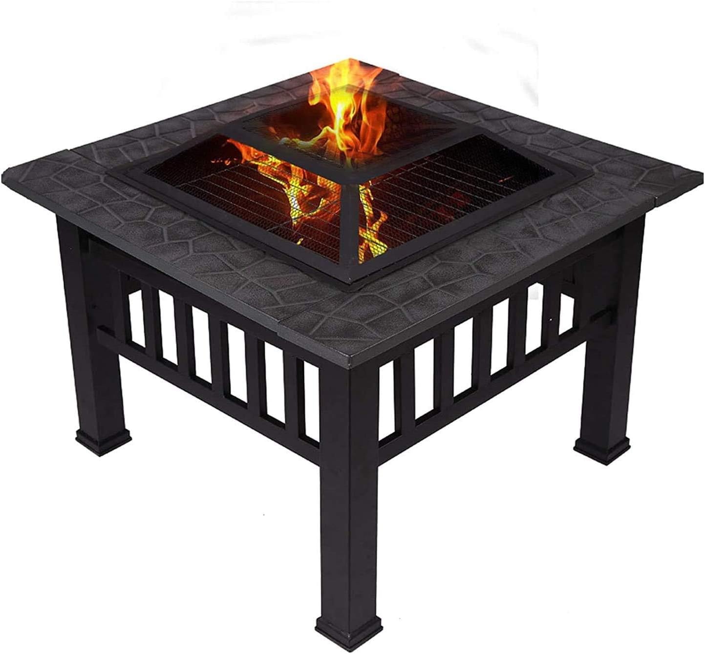 Fire Pits Outdoor Wood Burning Metal Square Firepit Patio Stove Grill Fire Pit Bowl
