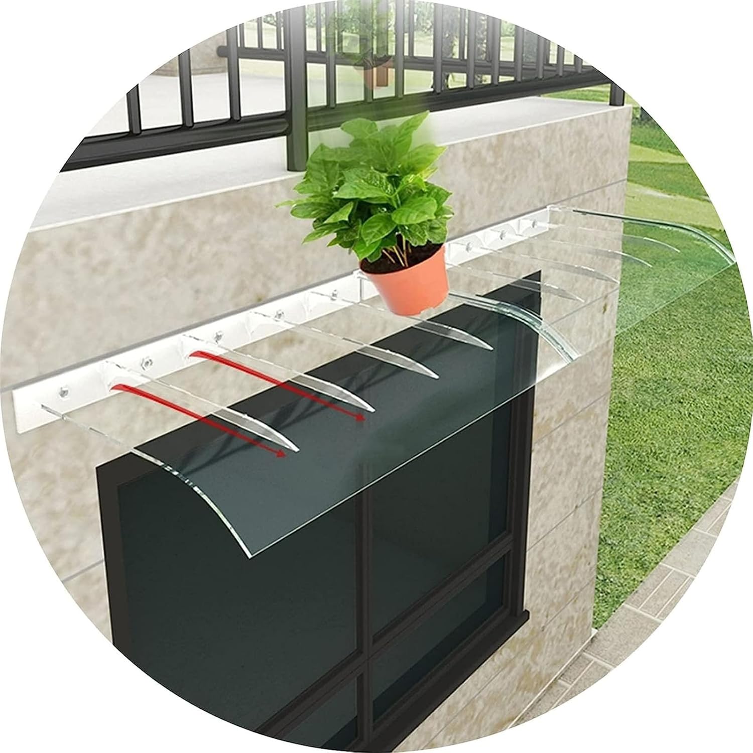 DAZULI Transparent Patio Awning Canopy, Modern Polycarbonate Window/Door Sun Shade Shelter, Snow and Winds Protection with Accessories Scalable，48 Sizes(Size:50x290cm/20''x114'',Color:Transparent)