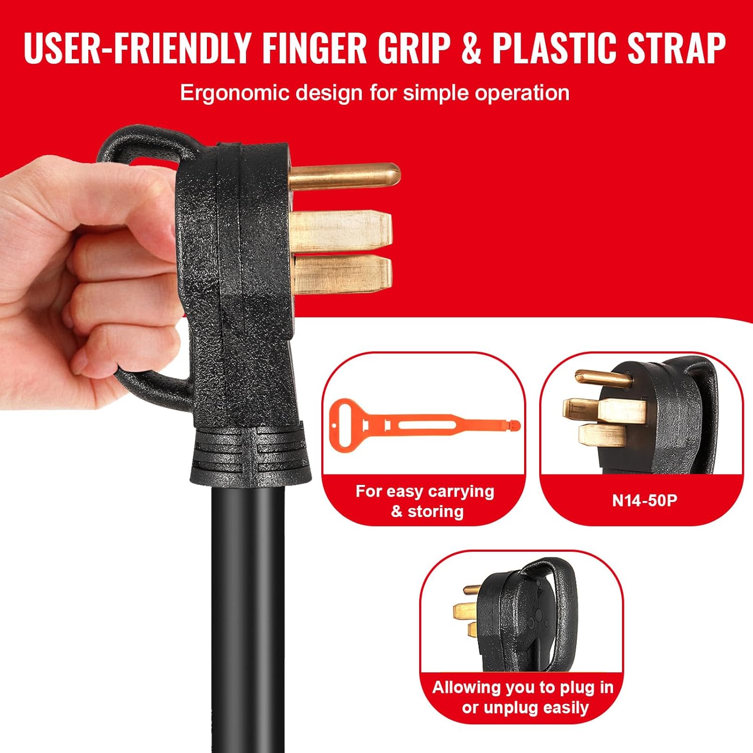 Happybuy 30FT Generator Power Cord, 50A 125/250V, 14-50P to CS6364 Locking Plug – Heavy-Duty Extension Cord for Safe Power Transfer, Weatherproof, UL-Listed