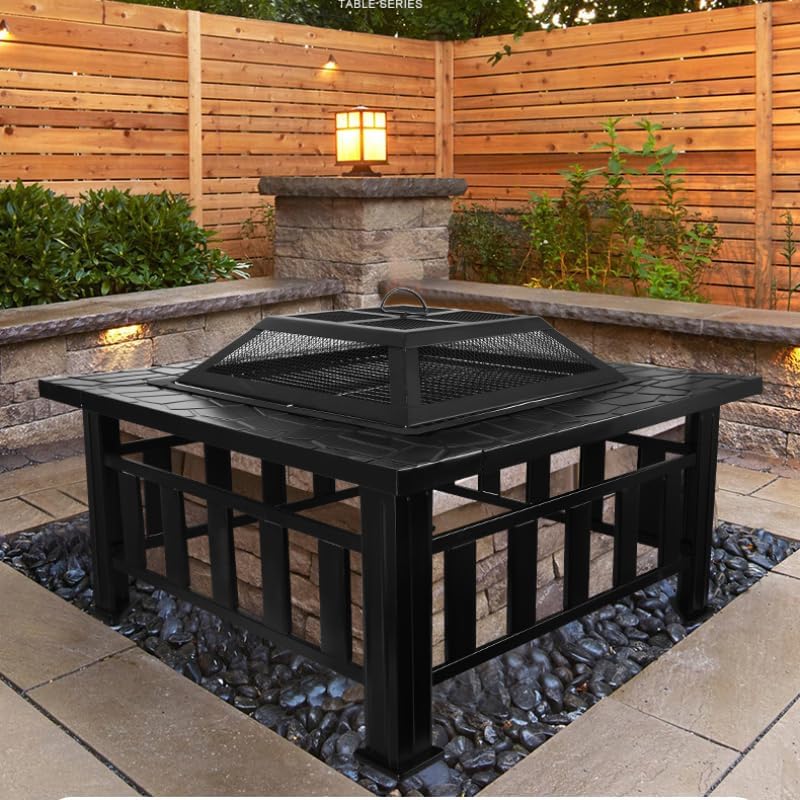 Outdoor Fireplaces Household Fire Pits Outdoor Heaters Steel Table Charcoal Pit Square Courtyard Camping Grills for Family Gathering Fire Pits