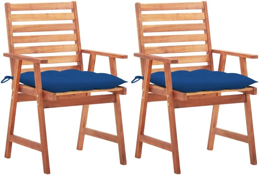 Patio Dining Chairs 2 pcs with Cushions Solid Acacia Wood,Contemporary Acacia Wood Dining Chair Set with Water-Resistant Cushions for Outdoor Patio Patio Furniture & Accessories