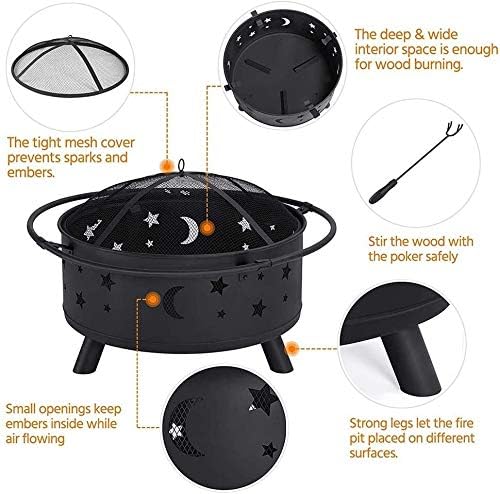 Fire Pits Outdoor Wood Burning 30 Inch Metal Firepit, Bonfire Wood Burning Heater Stove