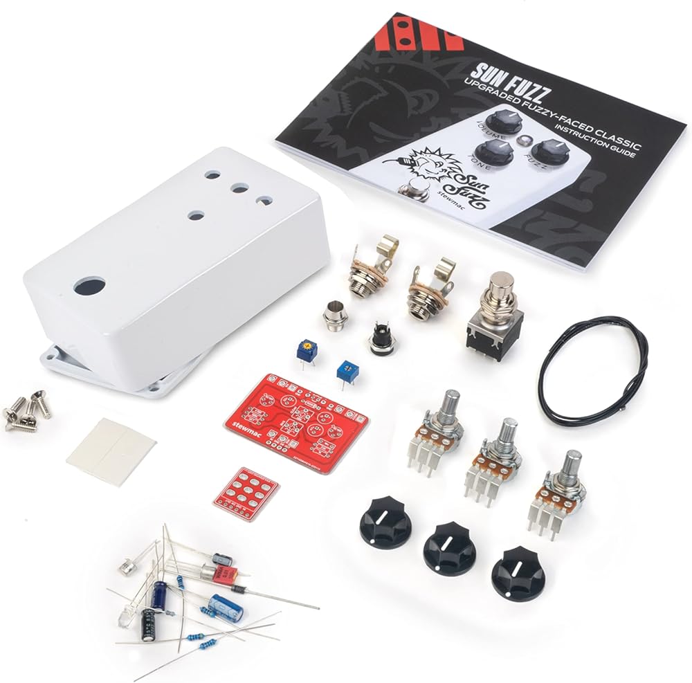 StewMac Sun Fuzz DIY Electric Guitar Pedal Kit, With White Enclosure, Inspired By Analogman Sun Face (12252-W)