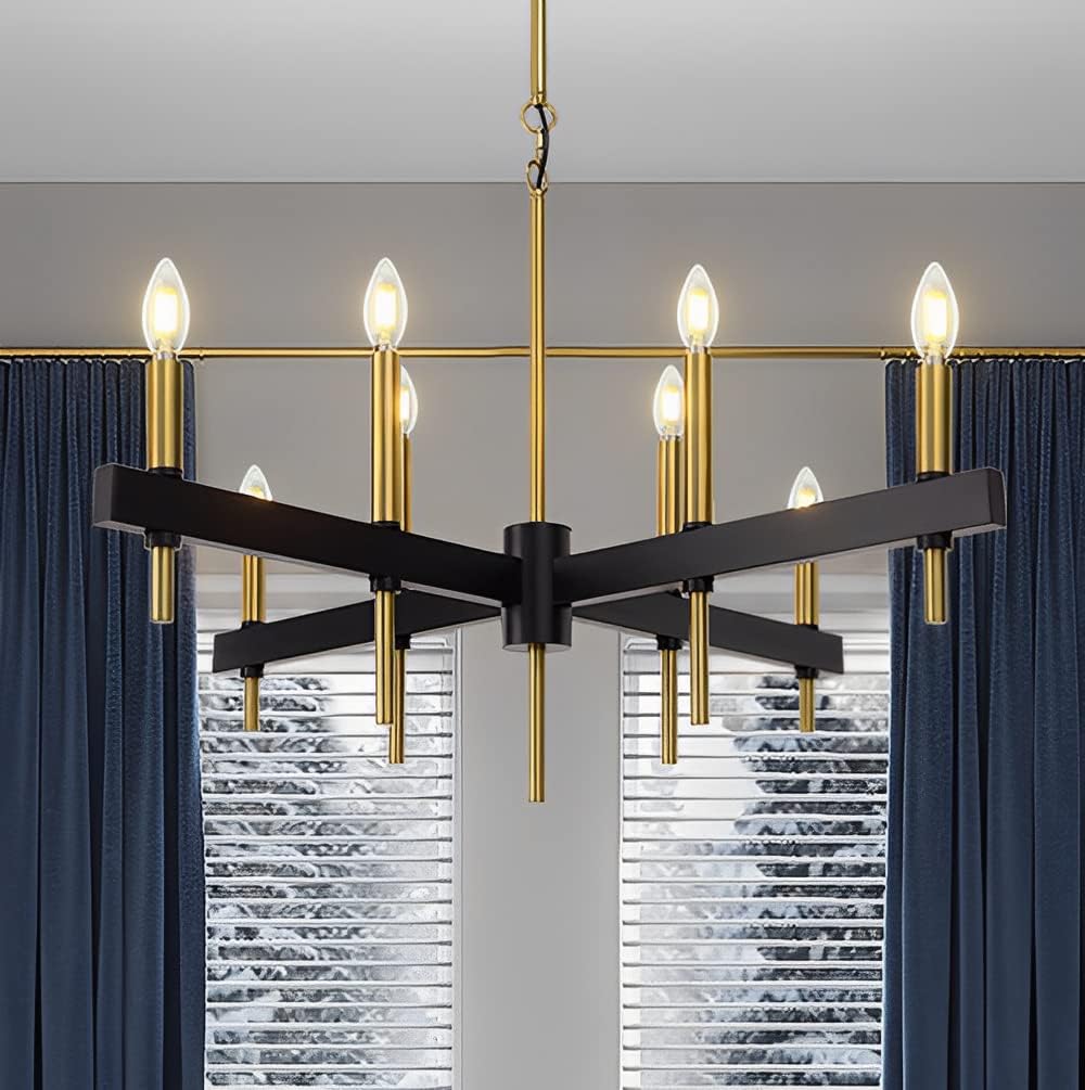 TOCHIC Black-Gold Metal Farmhouse Chandelier, 8 Light Cross Chandelier Candle Pandent Light for Entryway Dining Room Kitchen Living Room Foyer Bar 24''