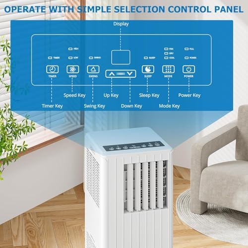 8000 BTU Portable Air Conditioner for Room up to 350 Sq.Ft 3-in-1 AC Unit with Cooling Fan & Dehumidifier Ultra-Quiet 24H Timer Remote Control Easy Install for Bedroom Office Living Room