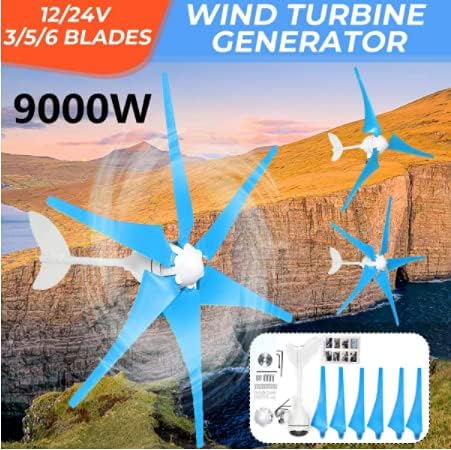 9000W 12V/24V Wind Turbines Generator 3/5/6 Blades Horizontal Wind Generator Windmill Energy Turbines Charge for Home Camping